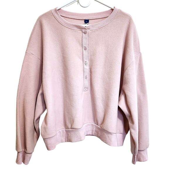 NEW Old Navy Dusty Pink Dropped Shoulder Cropped Henley Sweatshirt Size 2X - Picture 1 of 14
